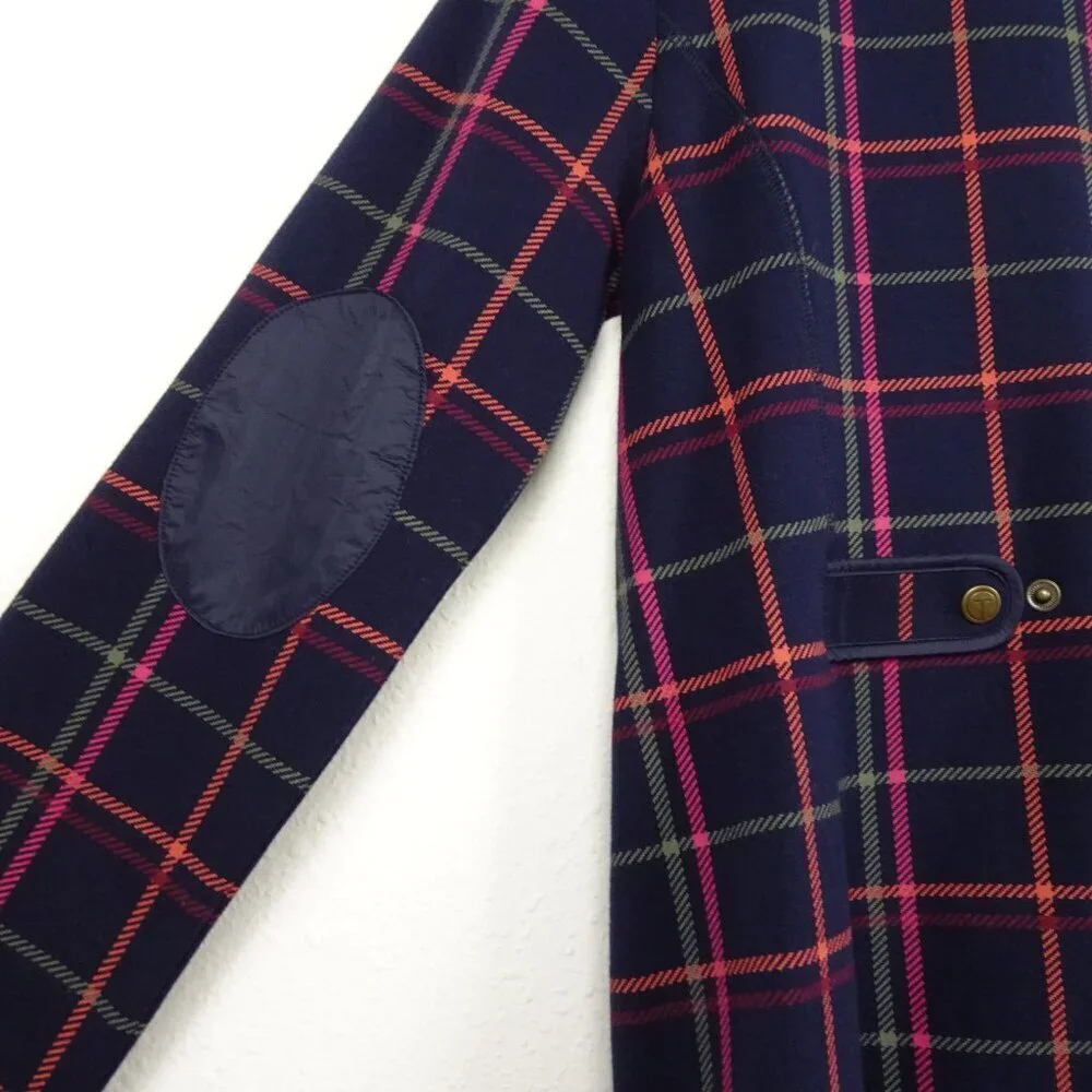 Talbots Jacket Women's Petite Size SP Blue Plaid Zip Front Elbow Patches - Picture 5 of 8